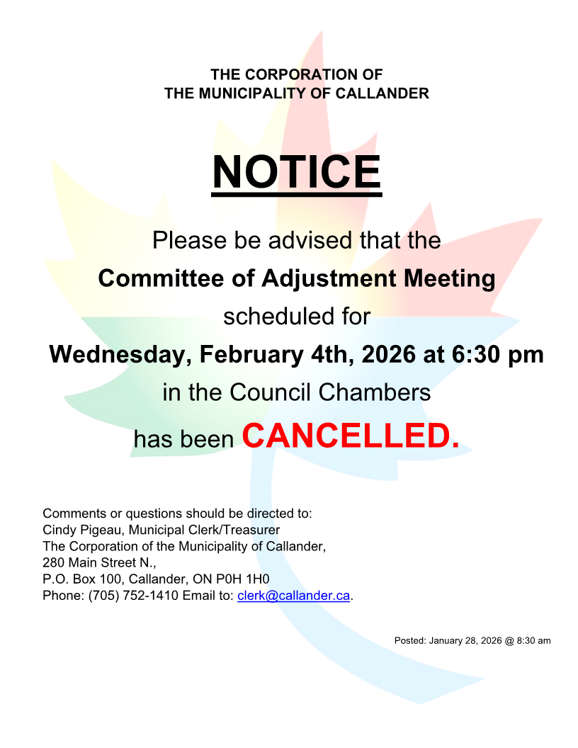 Committee of Adjustment Meeting Cancelled - Feb 4th
